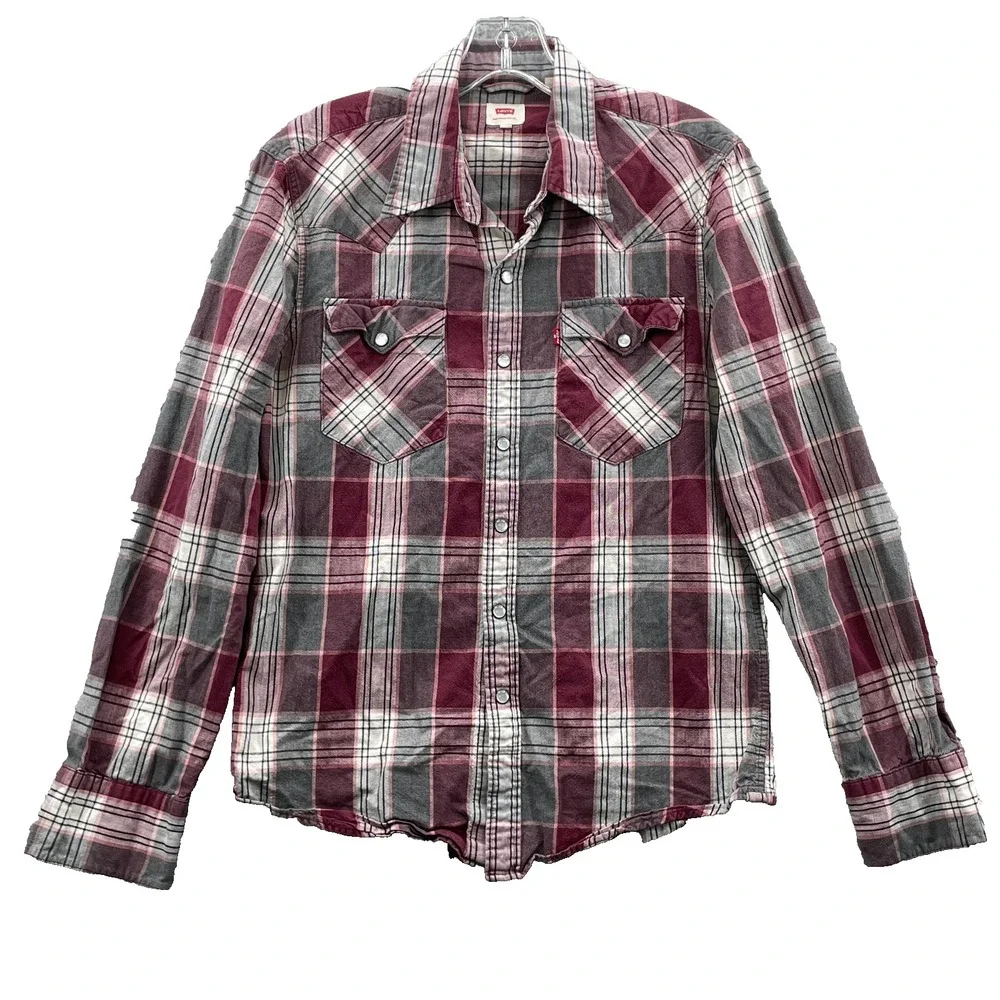 Levi's Pearl Snap Flannel Shirt Men Small Grunge Western Ranch Cowboy Gorp Rodeo